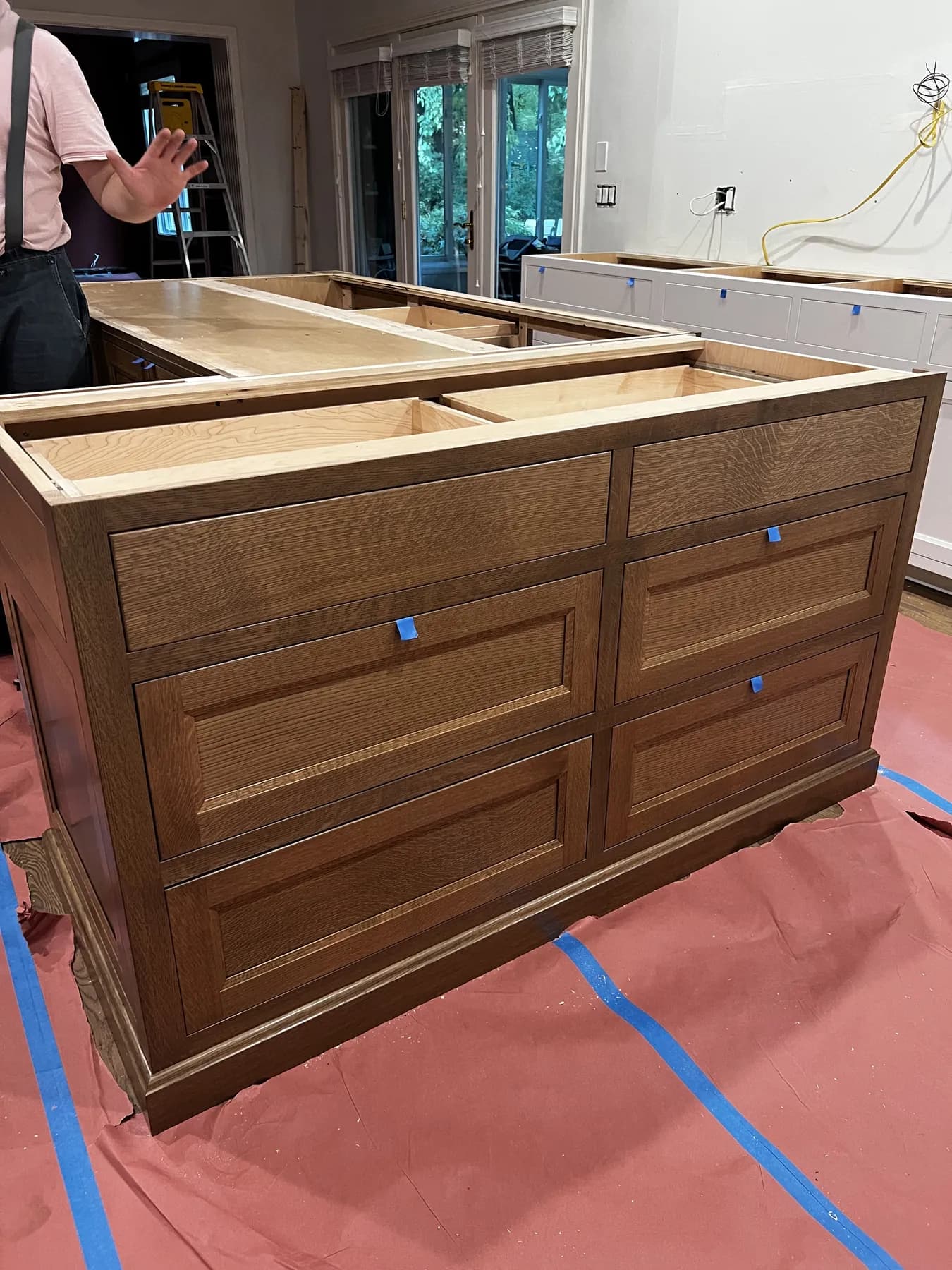 Stained vanity unit finished in the shop before install