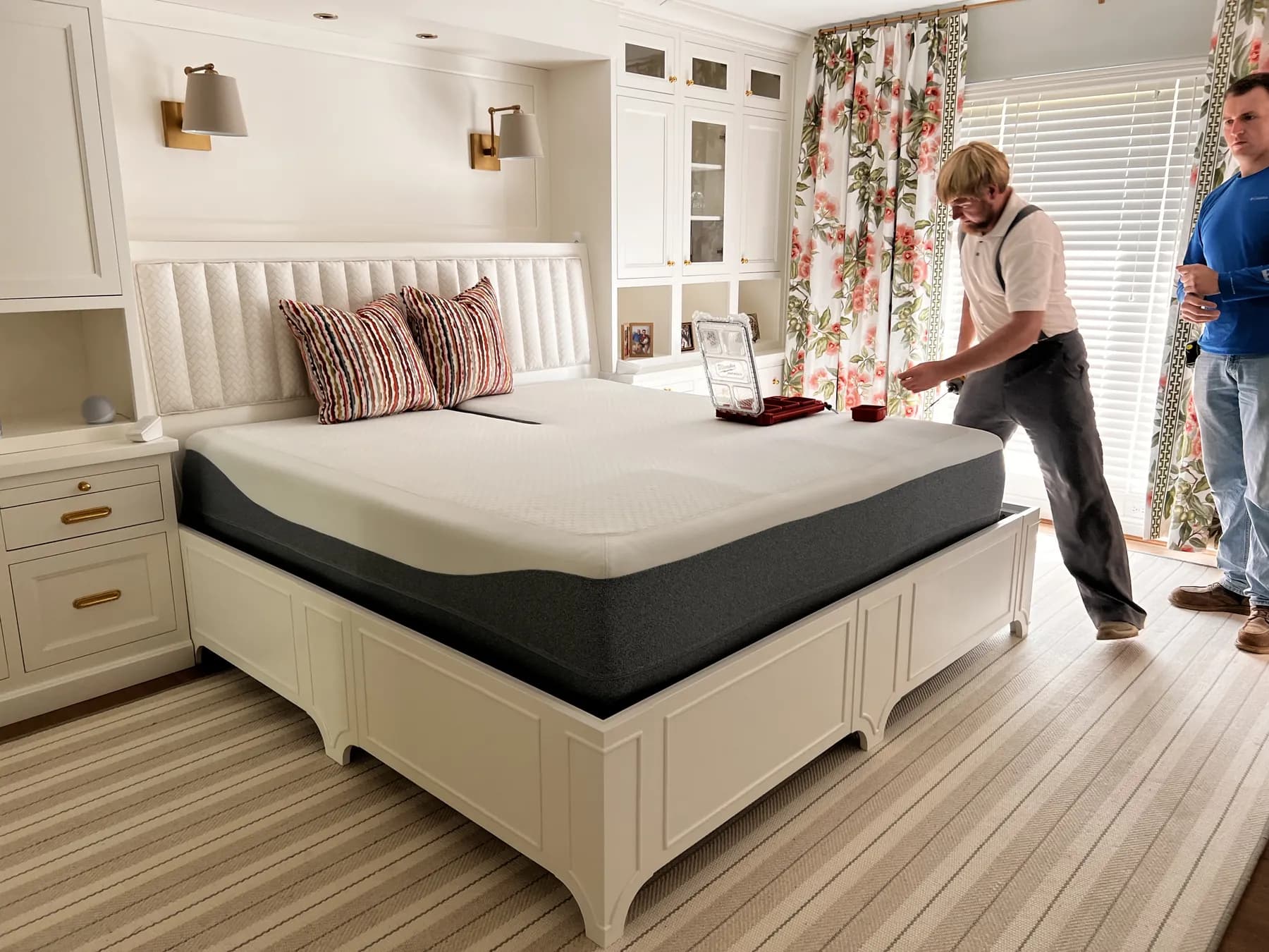 Fitting the painted bedroom built-ins around the bed